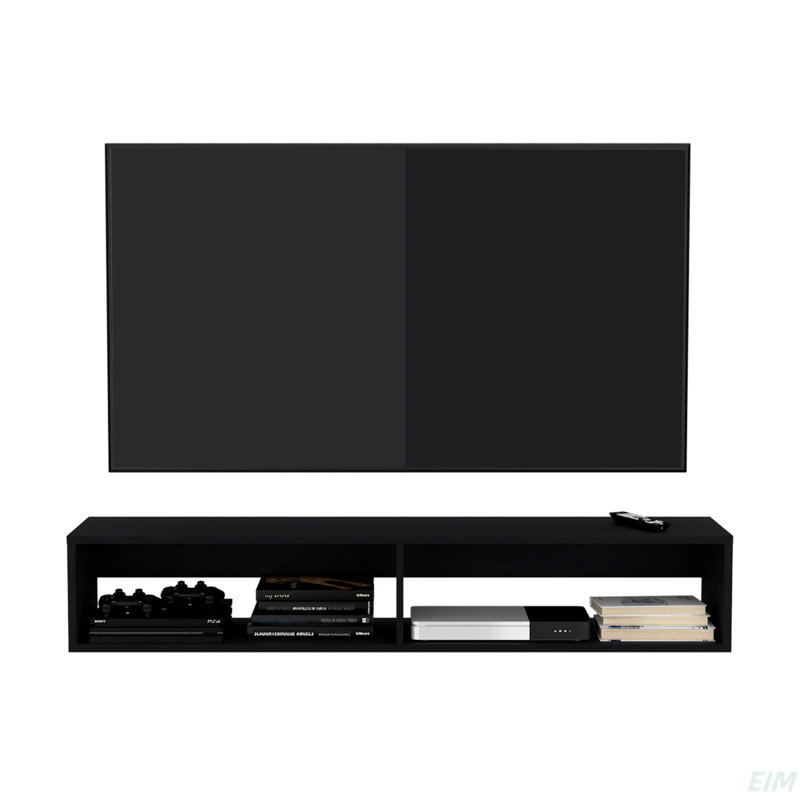 Meuble télé Fallston, salon, Noir, H 10,4 po x L 59,1 po x l 12,6 po