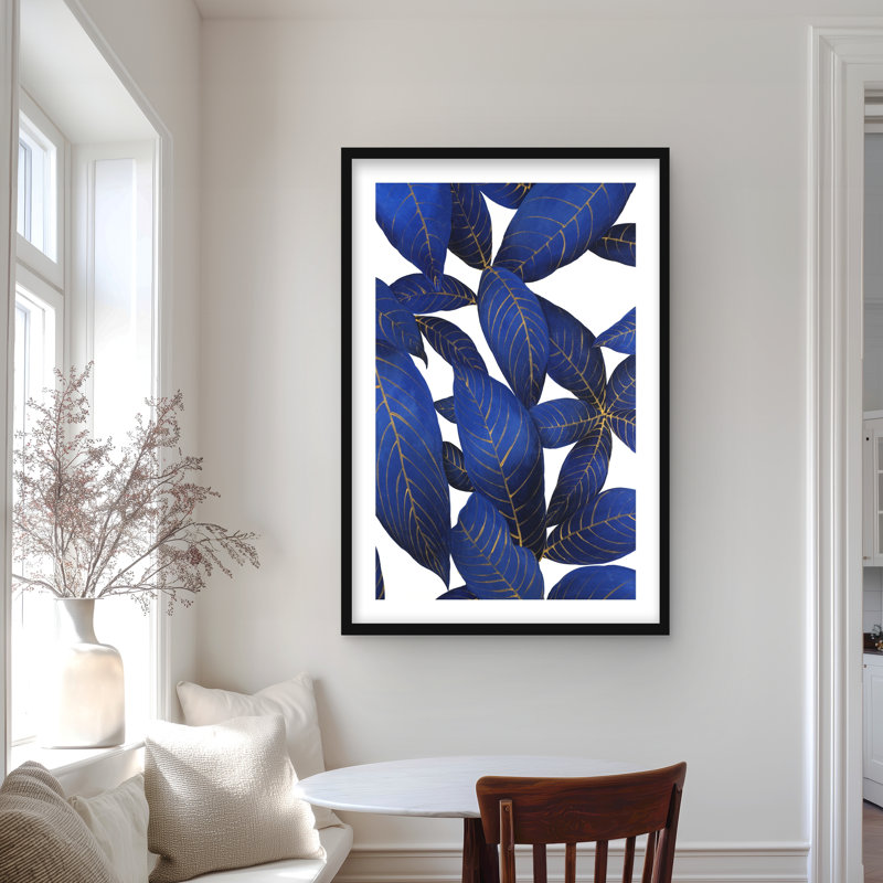 «Abstract Modern Blue Leaves», reproduction encadrée classique exotique, H 36 po x l 24 po, Noir