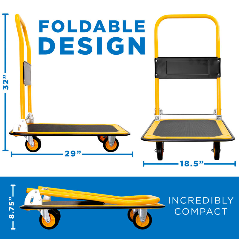 Mount-It! Platform Truck, Pushcart Dolly, 330 Lbs. Weight Capacity, Foldable Flatbed, Swivel Wheels, 26" H x 17" W x 4" D