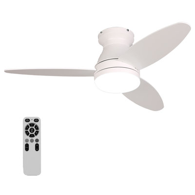  Flush Mount Ceiling Fans with Lights 42 Inch, 3 Blade LED Low Profile Ceiling Fans with Remote for Bedroom Living Room Patio, Dimmable, 3CCT, Quiet Reversible DC Motor, White