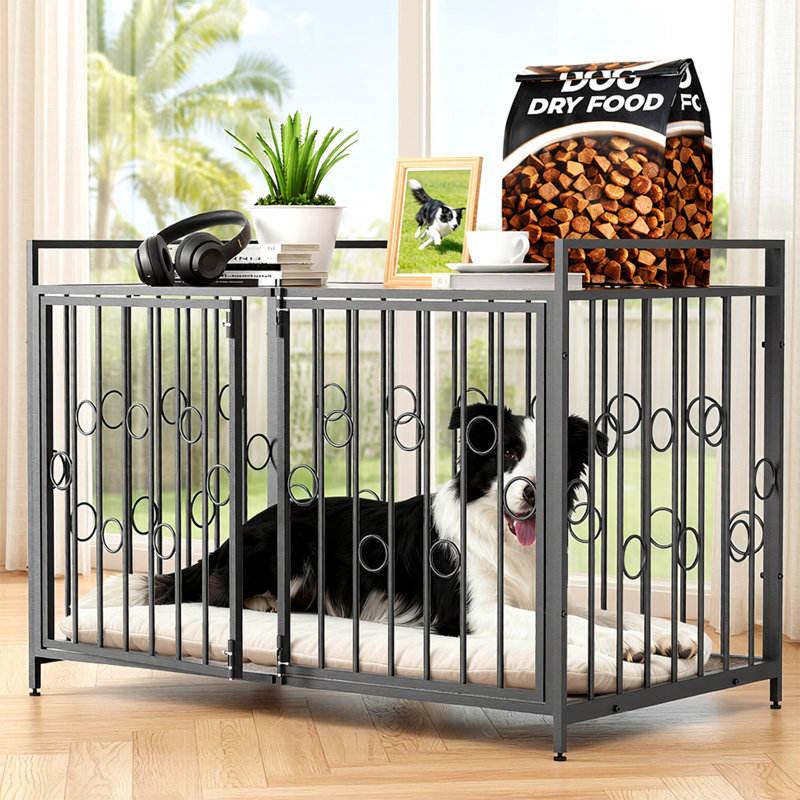 Meuble de 42 po en bois pour chien avec double verrou, grande table de bout intérieure pour chenil et meuble télé, cage de chien robuste pour petits / grands / moyens chiens, meubles décoratifs pour table ventilée