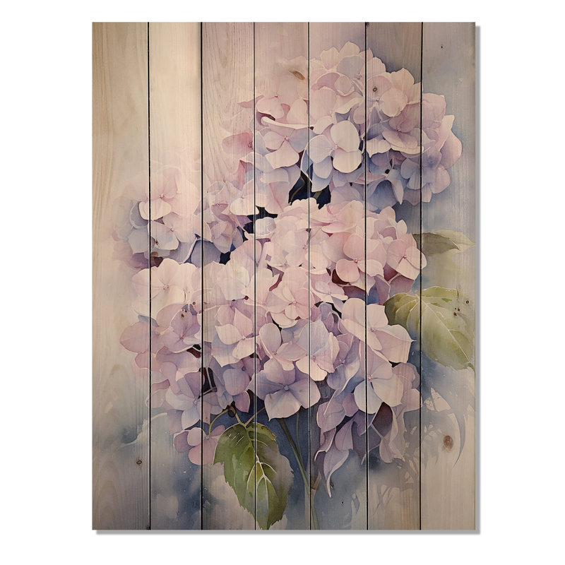Hydrangée mauve gracieuse, chuchotements sur bois, H 40 po x l 30 po x P 0,78 po