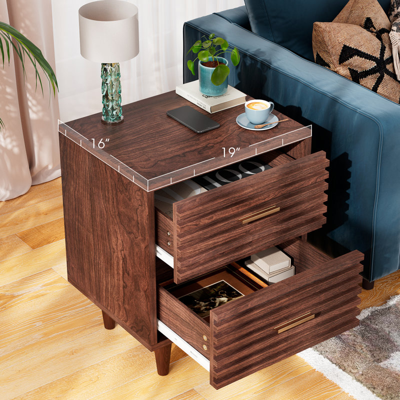 Table de chevet, table de chevet avec table de chevet avec rangement et table de chevet brun Sieglind, Brun