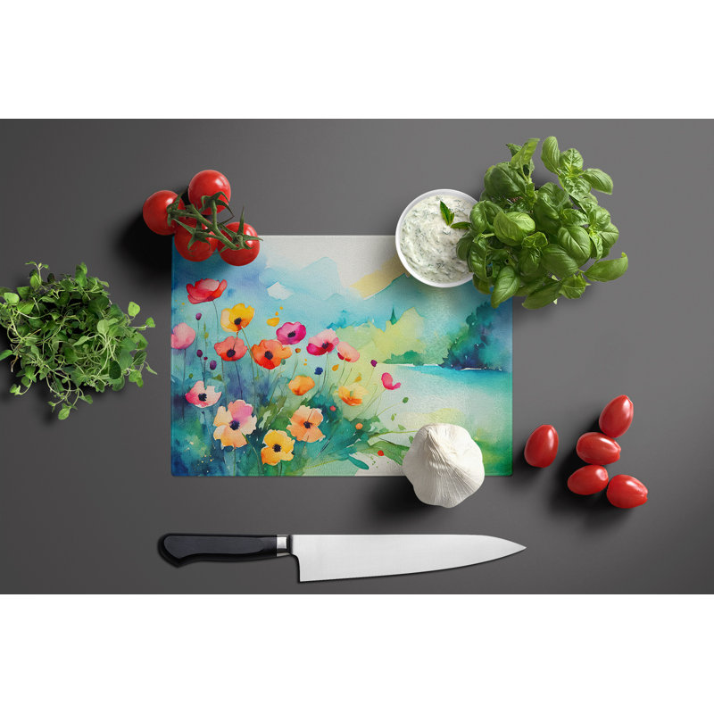 Anemones in Watercolor Glass Cutting Board Large