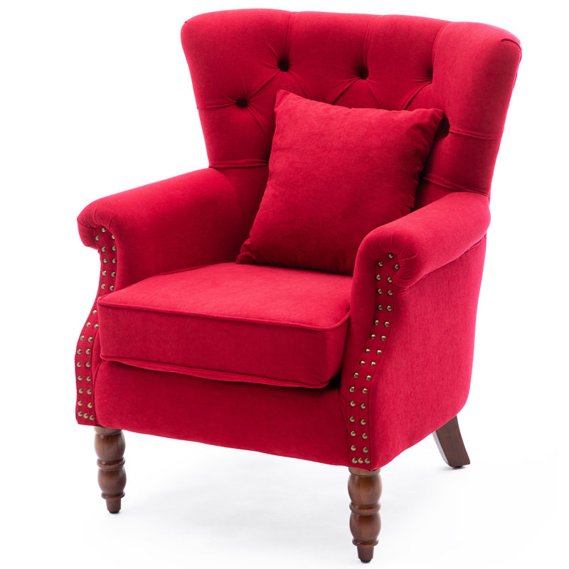 74.93Cm Wide Tufted Wingback Chair, Red