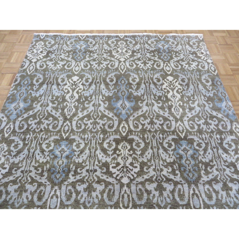 Tapis de zone en laine vert/bleu 6 pi x 9 pi à main one-of-kind noué la Beaumont