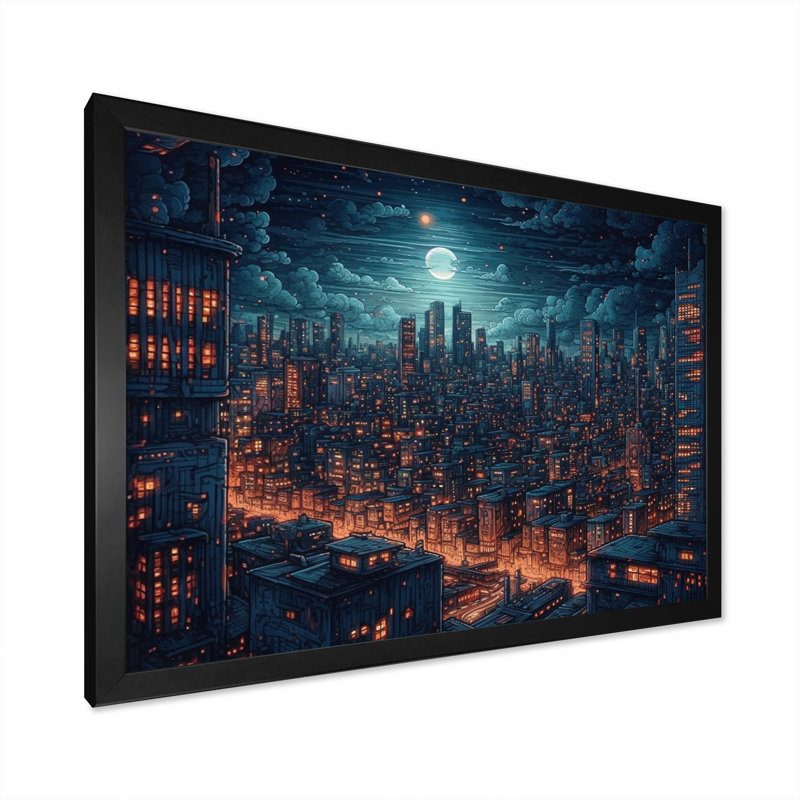 «Blue and Orange Elegance In Expanse», reproduction sur toile encadrée, Cadre photo noir, H 34 po x l 44 po x P 1,5 po