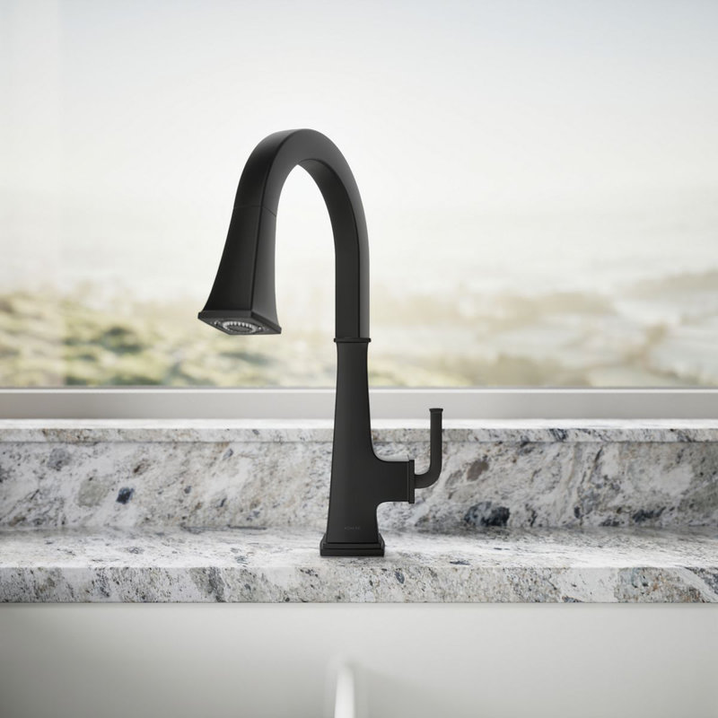 Riff Pull-Down Kitchen Sink Faucet with Three-Function Sprayhead, Single-Handle Kitchen Faucet, Matte Black