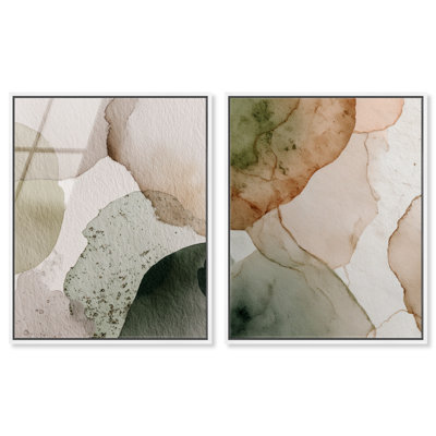 «Earthy Ground Swell Duet», ensemble de 2 reproductions d'art encadrées par Art Remedy, cadre blanc, 24 x 30