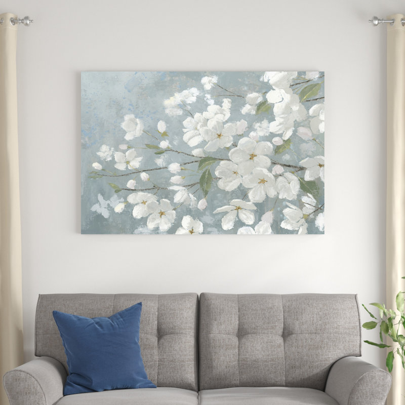 «Spring Beautiful Gray» par James Wiens - Peinture, H 32 po x l 48 po, Non, Toile tendue