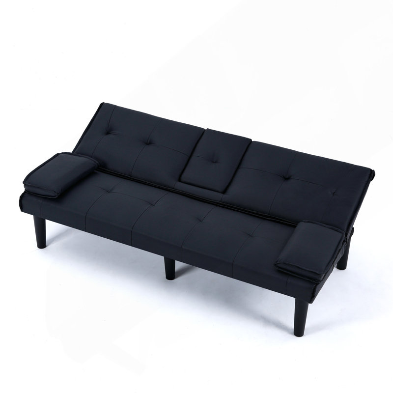 Canapé-lit convertible en cuir PVC, Noir