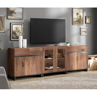 3 In 1 TV Stand For Tvs Up To 100 Inch, Modern Entertainment Center With Glass Doors And Metal Legs, TV Console With Adjustable Shelf For Living Room, Bedroom