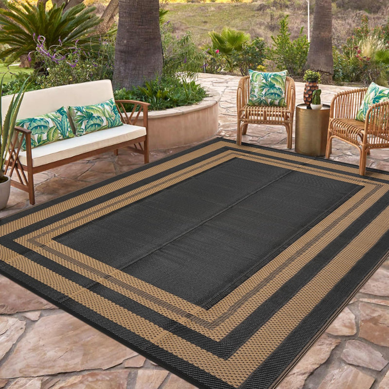 Outdoor Rug 9x18 ft Waterproof Mat Reversible Outdoor Plastic Straw Rug Patio Rugs Camping Rugs Portable Outdoor Mat for RV Porch Balcony Backyard Picnic Beach Brown Panel