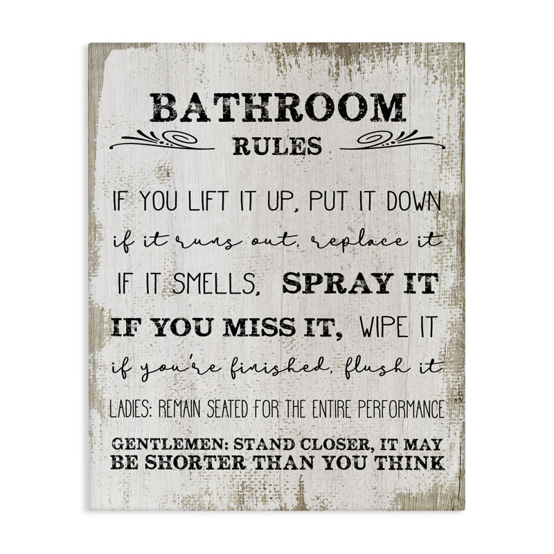 Art mural sur toile tendue, "Bathroom Rules" par Daphne Polselli, H 20 po x l 16 po