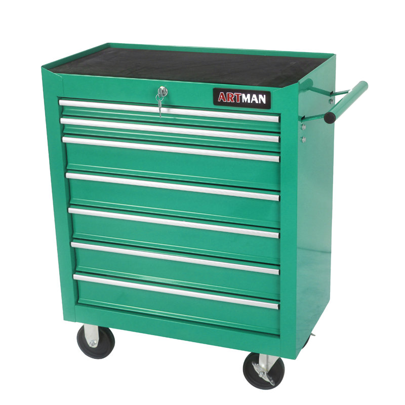 Chariot à outils multifonctionnel à 7 tiroirs avec roues, Vert