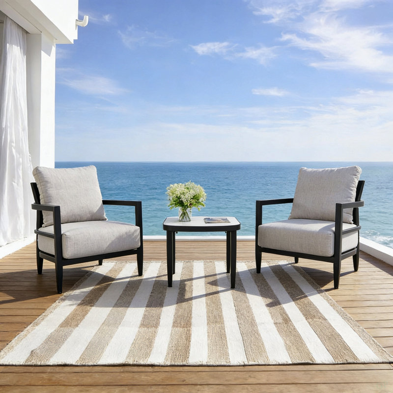 Ensemble de mobilier d'extérieur en aluminium 3 pièces, ensemble de conversation avec fauteuil club entièrement soudé, coussins Sunbrella et table d'appoint Elegance Arc 23,6 po avec plateau en pierre frittée d'inspiration marbre blanc grec