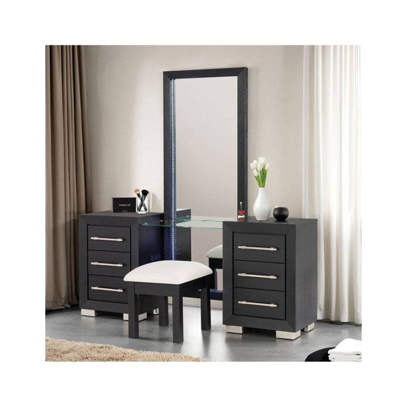 Bureau de coiffeuse avec miroir et tabouret Gahla
