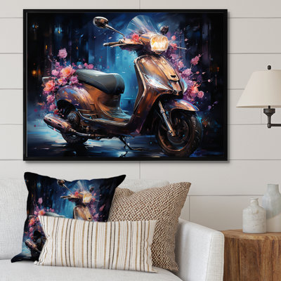 «Teal Gold Scooter Night Glow», reproduction sur toile