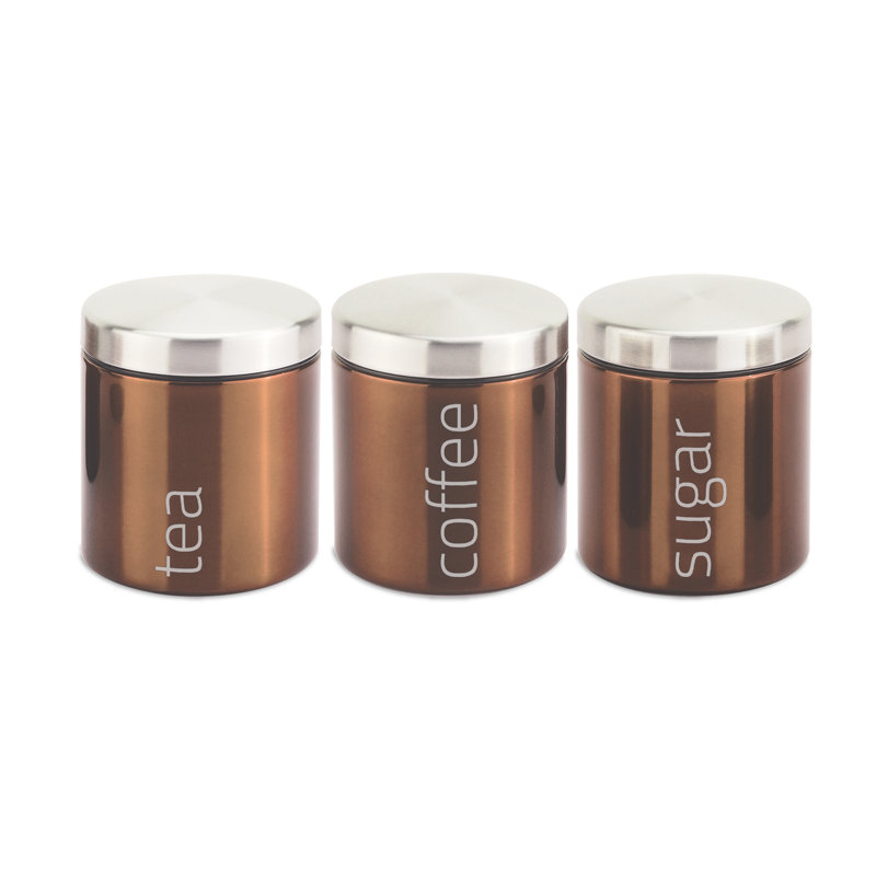 SQ Professional Gem 3 Piece Stainless Steel Coffee, Tea, & Sugar Jar Set, Brown/Rose Gold