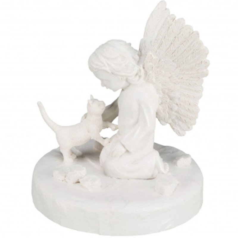 Trixie Memorial Stone Cat with Angel White