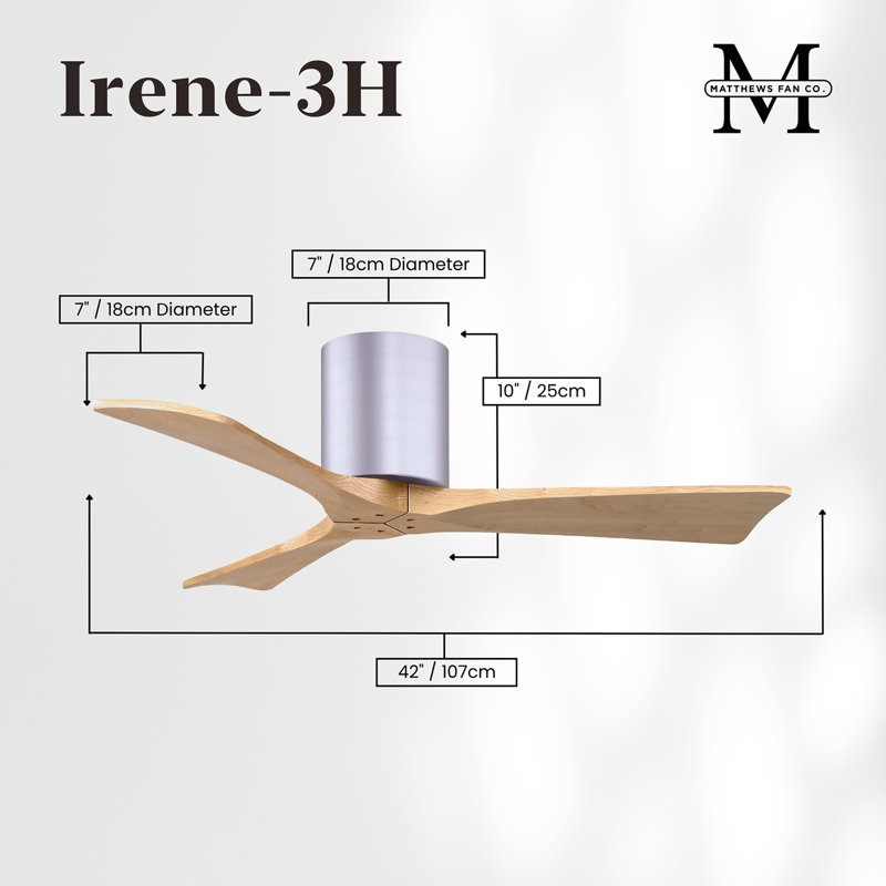 Irene Ceiling Fan, Brushed Nickel, Light Maple Tone, 42"
