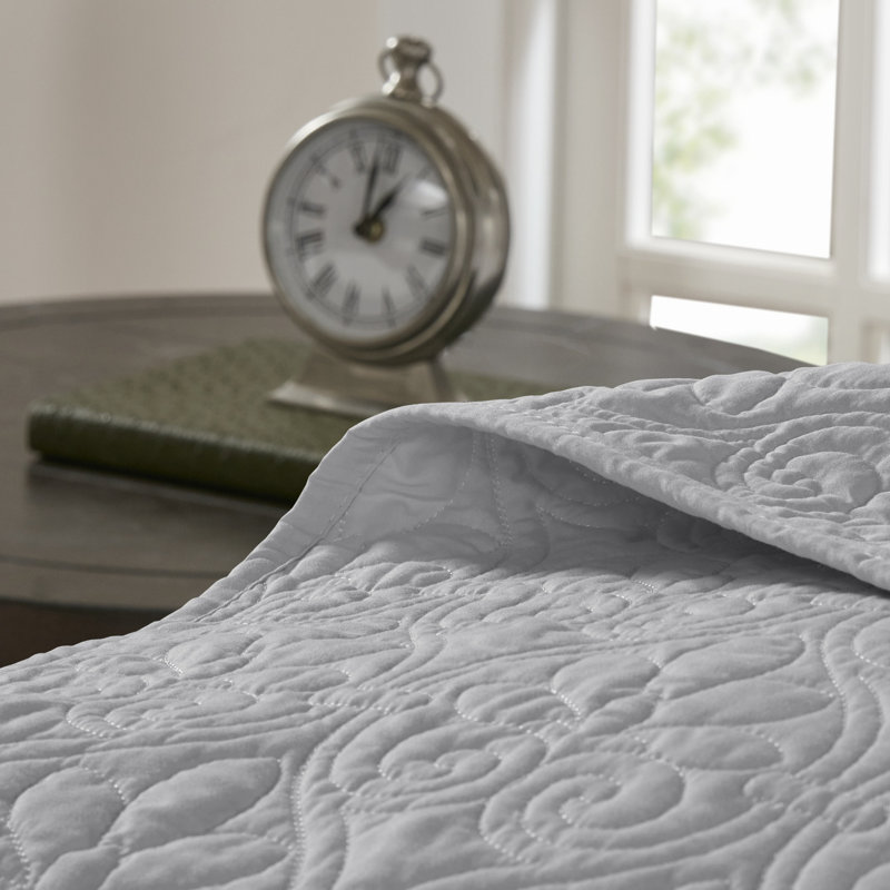 Gray Twin Reversible Microfiber Coverlet Set