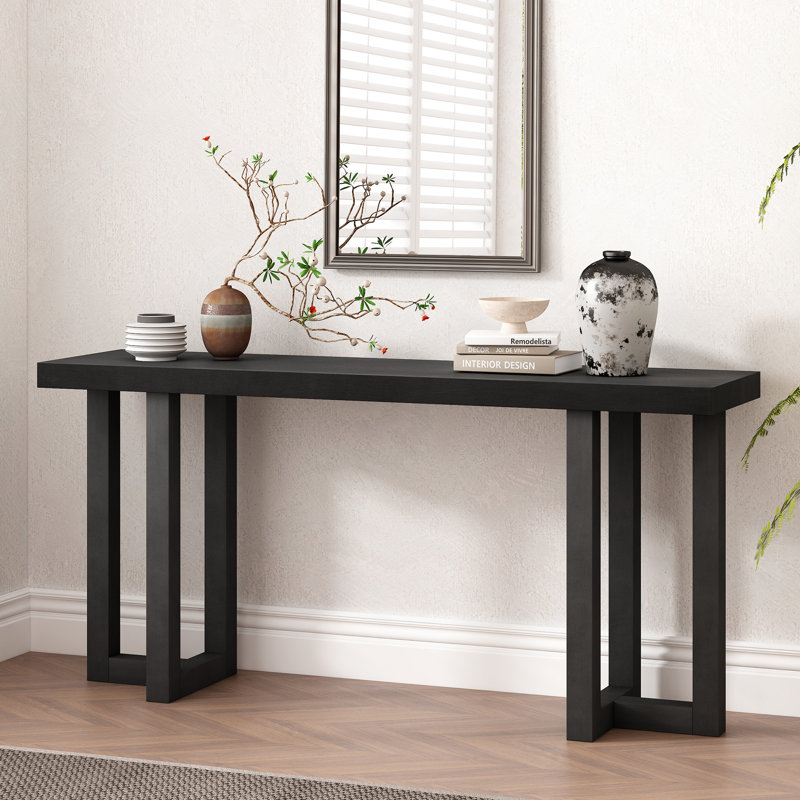 U_STYLE Console avec pieds en pin massif, Noir, Noir