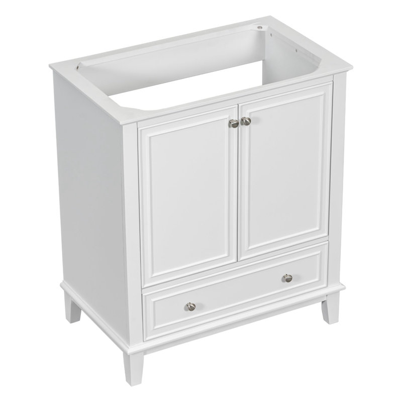 White MDF Freestanding Bathroom Vanity Base with Doors and Drawer, 29.5 inch