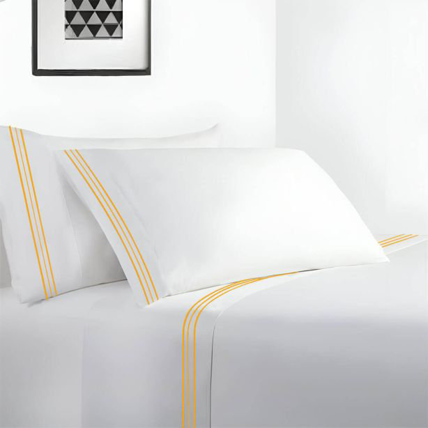 400TC Cotton Sateen Classic Embroidery Cotton 4 Piece Sheet Set Fitted Sheet Fits Upto 16" Deep Pocket, Orange