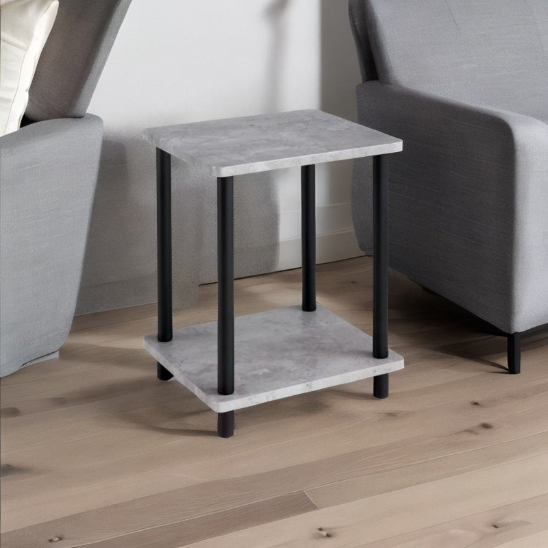 Abdulwahab 2 Tier Side Table with Storage Shelves Living Room Furniture, Grey/Black