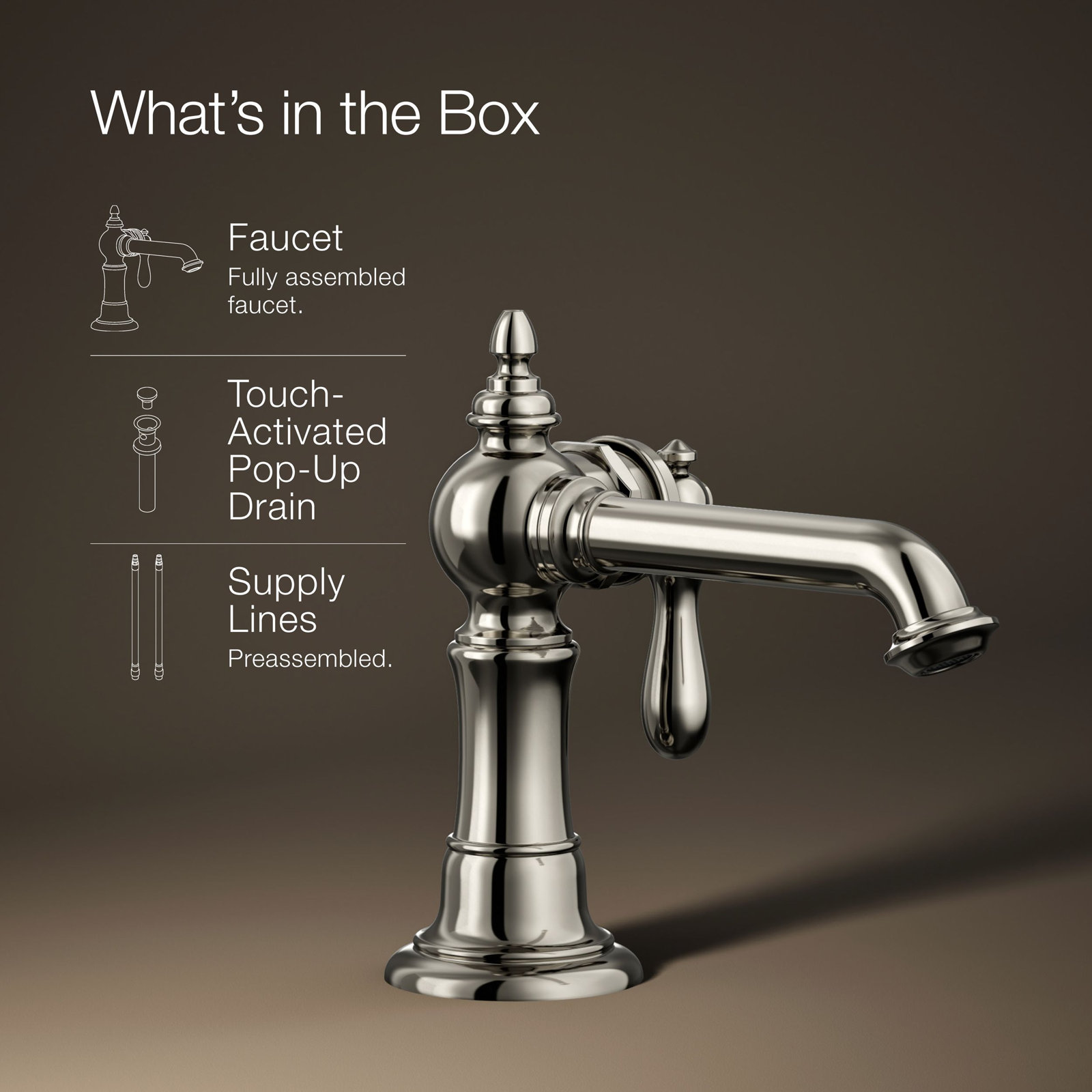 Artifacts Single-Hole Bathroom Faucet with Drain, Vibrant Polished Nickel