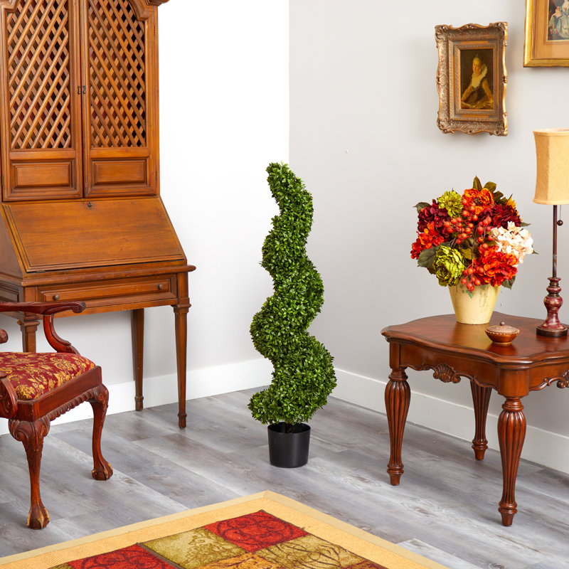4ft. Spiral Hazel Leaf Artificial Topiary Tree UV Resistant (Indoor/Outdoor)