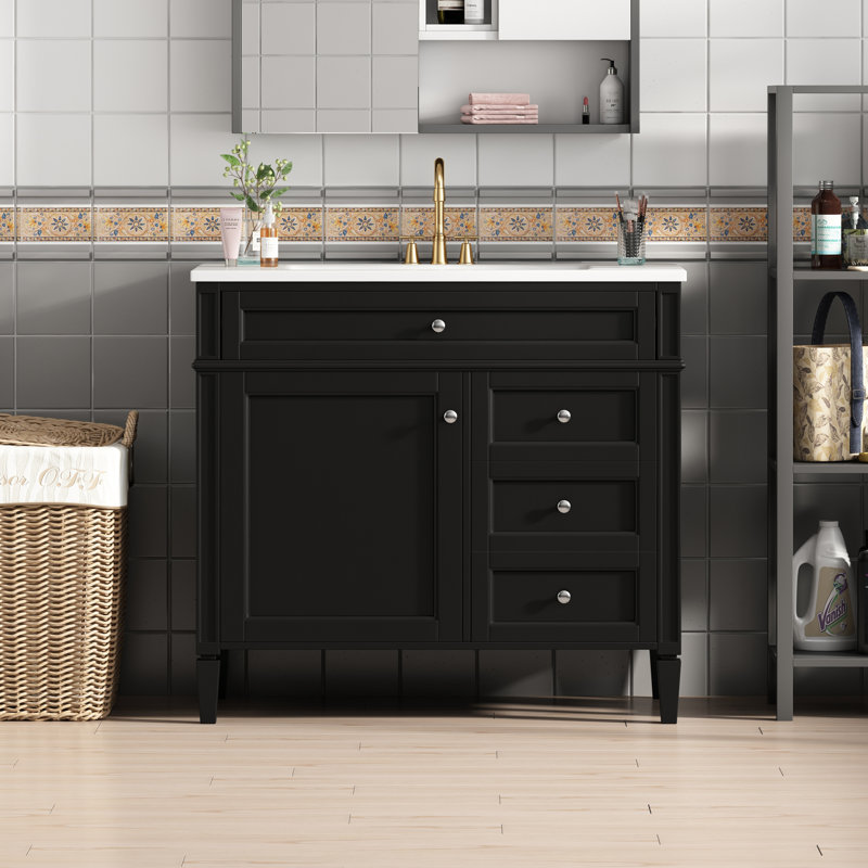 36'' Bathroom Vanity With Top Sink, Black