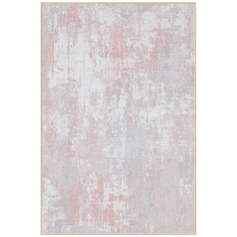 Modern Abstract Printed Area Rug Non-Slip Machine Washable Low Pile for Living Room Bedroom, Rectangle 8' x 10', Gray/Pink