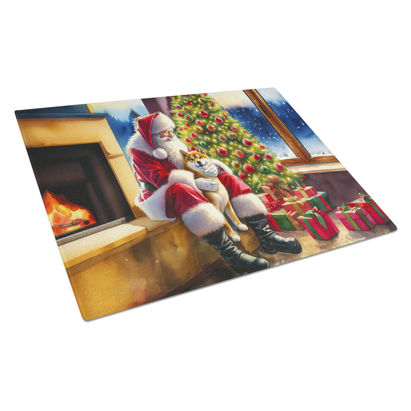 Planche à découper en verre Shiba Inu and Santa Claus