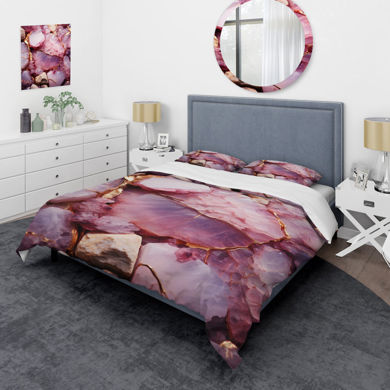 Ensemble de housse de couette Pink Amethyst Geode Essence I - Stone Geode, Housse de couette pour très grand lit et 2 très 