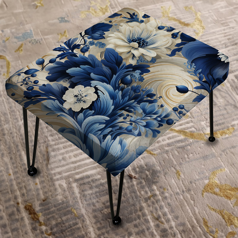 Romantiques motifs de tourbillons bleus de cobalt - repose-pieds rectangulaire floral
