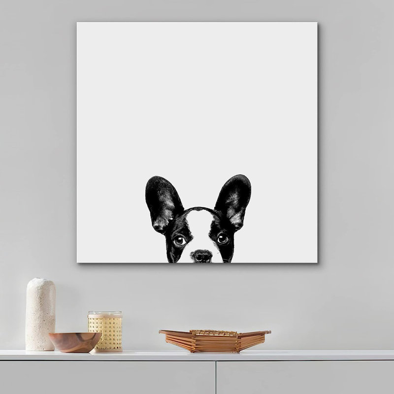 Bouledogue français sur toile, H 12 po x l 12 po x P 1,5 po