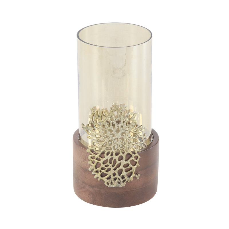 12.0'' H Wood Tabletop Hurricane, 14" H x 7" W x 7" D