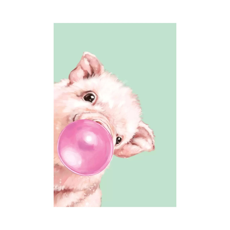 Sneaky Baby Pig Blowing Bubble Gum In Green by Big Nose Work - Wrapped Canvas Print, 152.5 cm H x 101.5 cm W