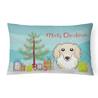  Coussin décoratif intérieur / extérieur Christmas Tree and Longhair Dachshund