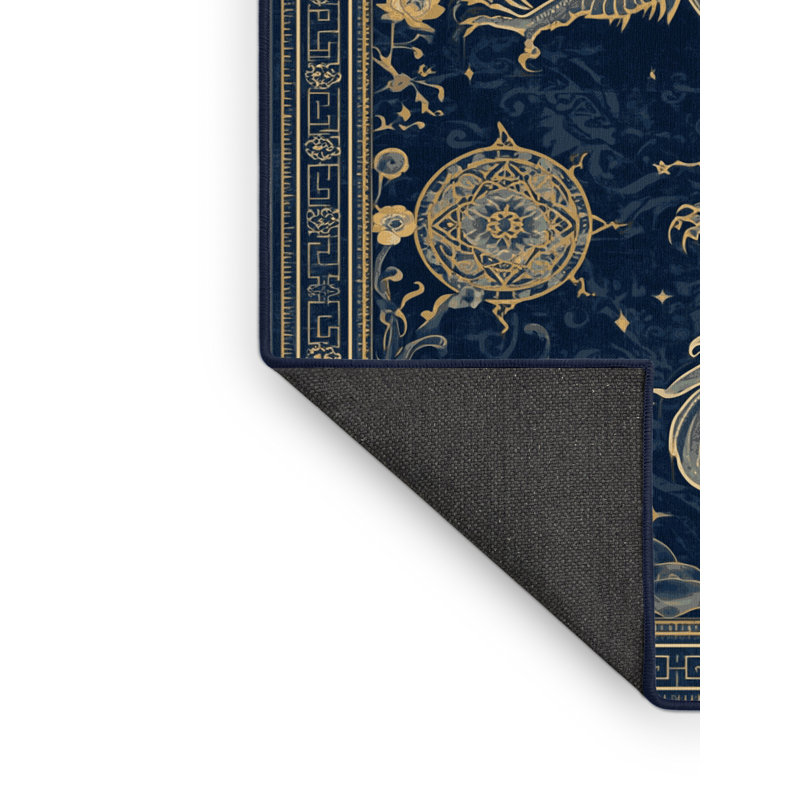 Tapis oriental bleu doux et moelleux à motif de griffons en griffon bleu marine, 4 x 6