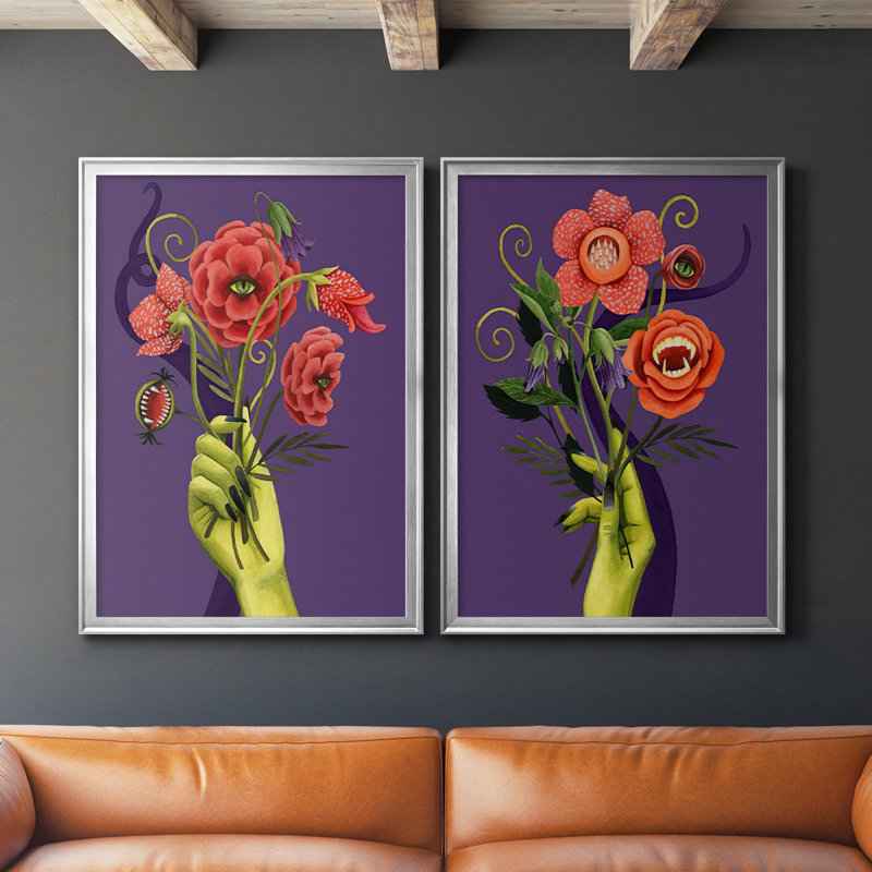 «Monstrous Plants I», ensemble de 2 reproductions d'art sur toile encadrées, H 42,5 po x l 61 po x P 1,25 po, Argent