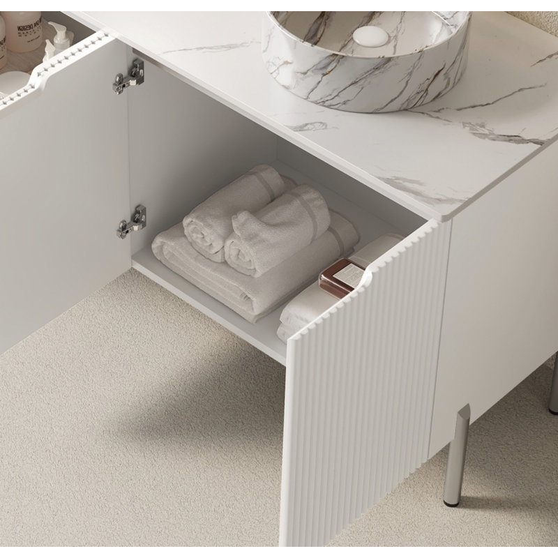 Armoire autoportante avec comptoir en pierre frittée et 4 portes