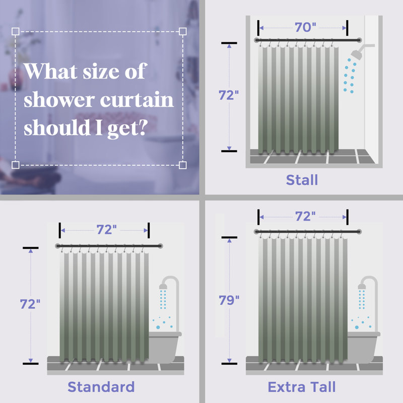 Jaedan Ombre Shower Curtain with Hooks Included, Gray, 72" W x 79" L