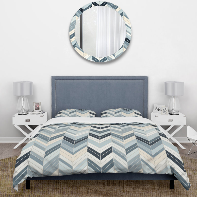 Ensemble de housse de couette à chevrons gris et blanc à chevrons, Housse de couette pour très grand lit et 2 très