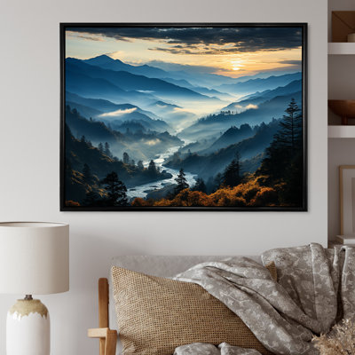 Blue and green Majesty Mountain  Panorama I - Mountains Framed Wall Art