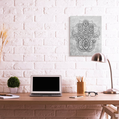 Symbole de la main Hamsa motif complexe noir gris