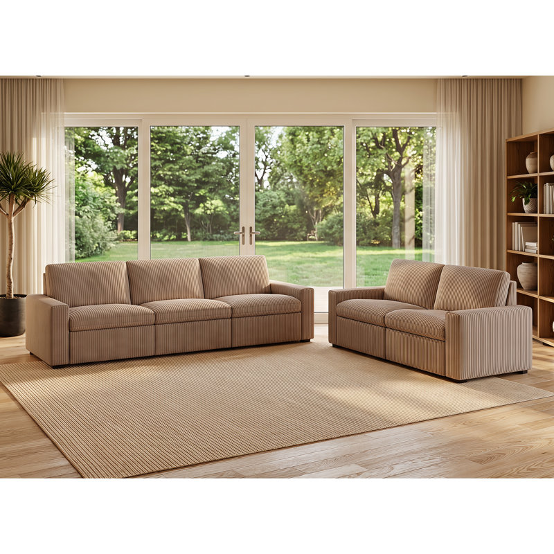 Ensemble de salon 2 pièces en velours côtelé inclinable électrique, 2 Pieces: Sofa, Loveseat, Oatmeal Taupe