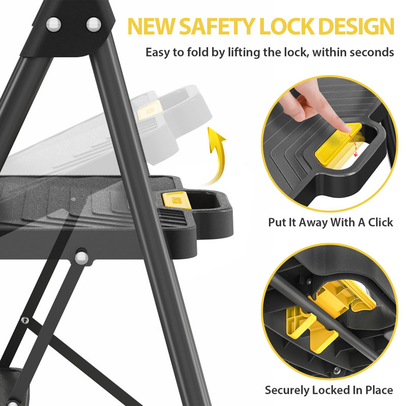 2 Step Ladder, Sturdy Steel Portable Ladder with Anti-Slip Wide Pedals, Folding Step Stool,Library Ladder,Decorative Kitchen Step Ladder